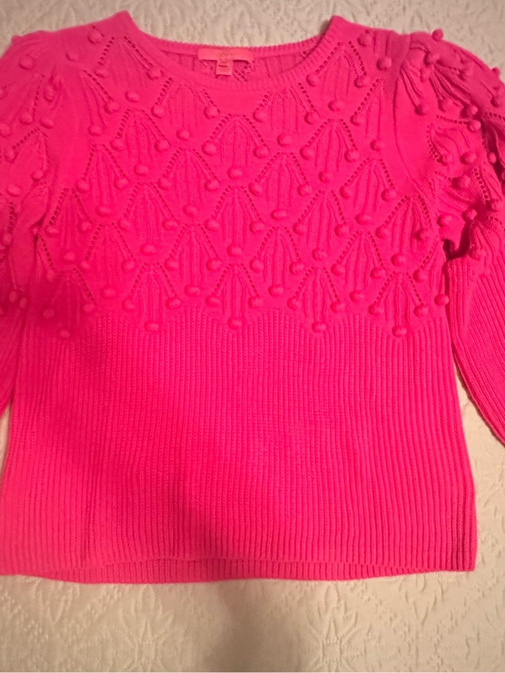 Lilly Pulitzer Hot Pink Pom-Pom Crewneck Sweater